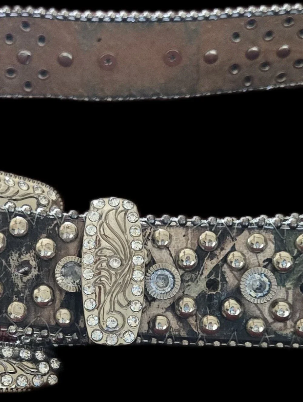 MONTANA WEST Women's Rhinestone Embellished Western Camo Belt. Silver. LG. EUC!